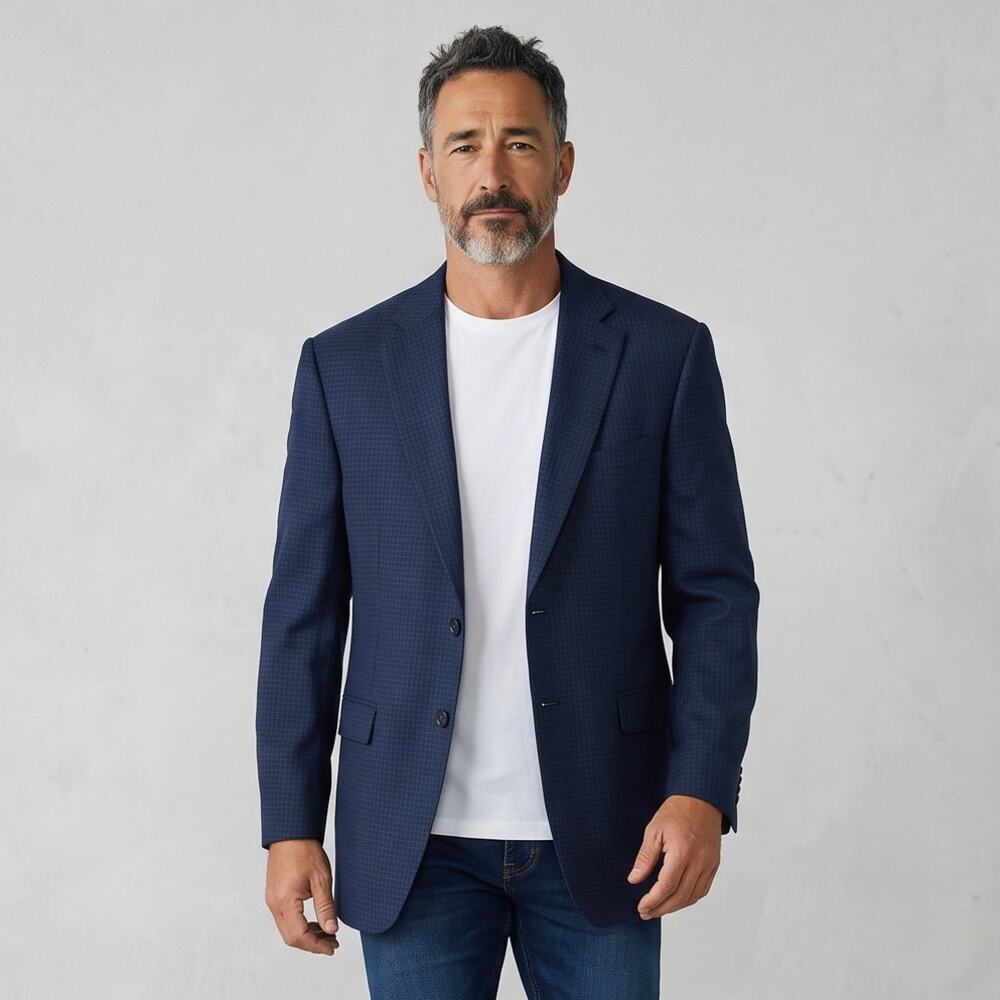 Ermenegildo Zegna M Navy blue Windowpane Check Suit Jacket Dinner Blazer Luxury